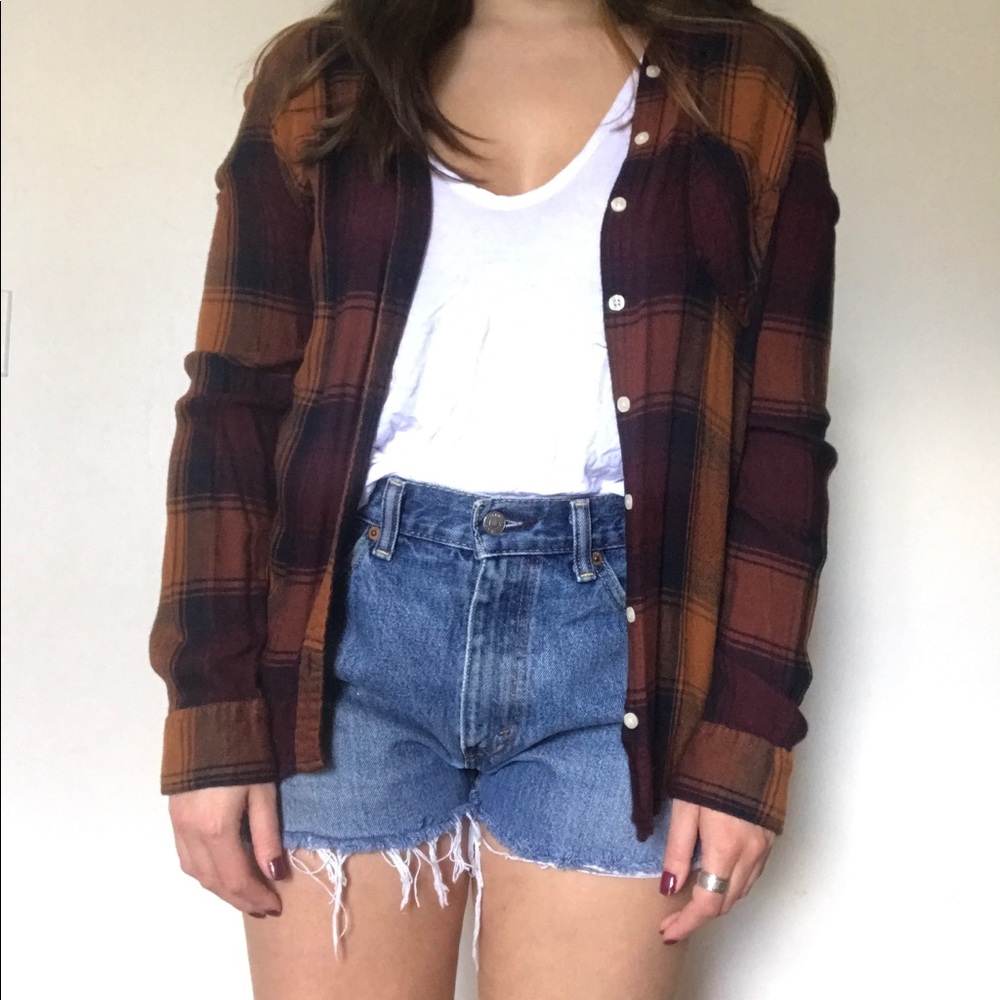 Aéropostale Plaid Long Sleeve Shirt Orange Blue M
